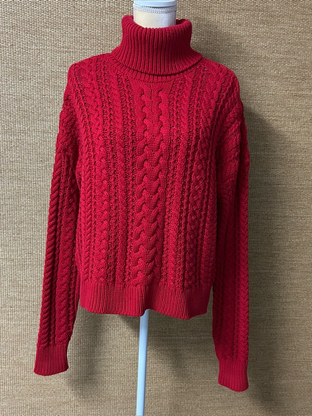 Lauren Ralph Lauren Sweater Womens Large Red Cable Knit Turtleneck Boxy Holiday